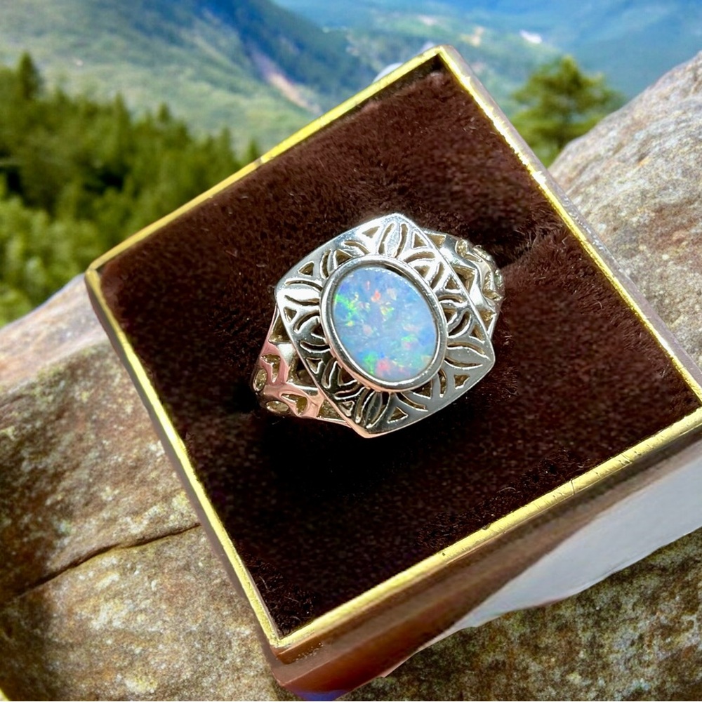 🌺Vintage Sterling & Genuine Opal Ring - Picture 4 of 11